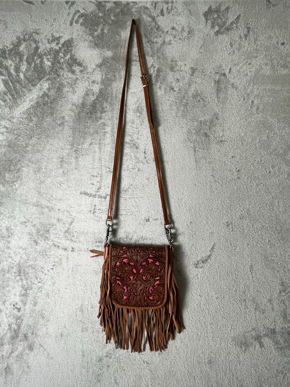 Montana West Western Tooled Leather Fringe Crossbody Bag Boho Festival Purse